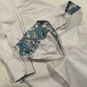 Royal Highness Equestrian White Show Shirt with Blue Paisley Detail
